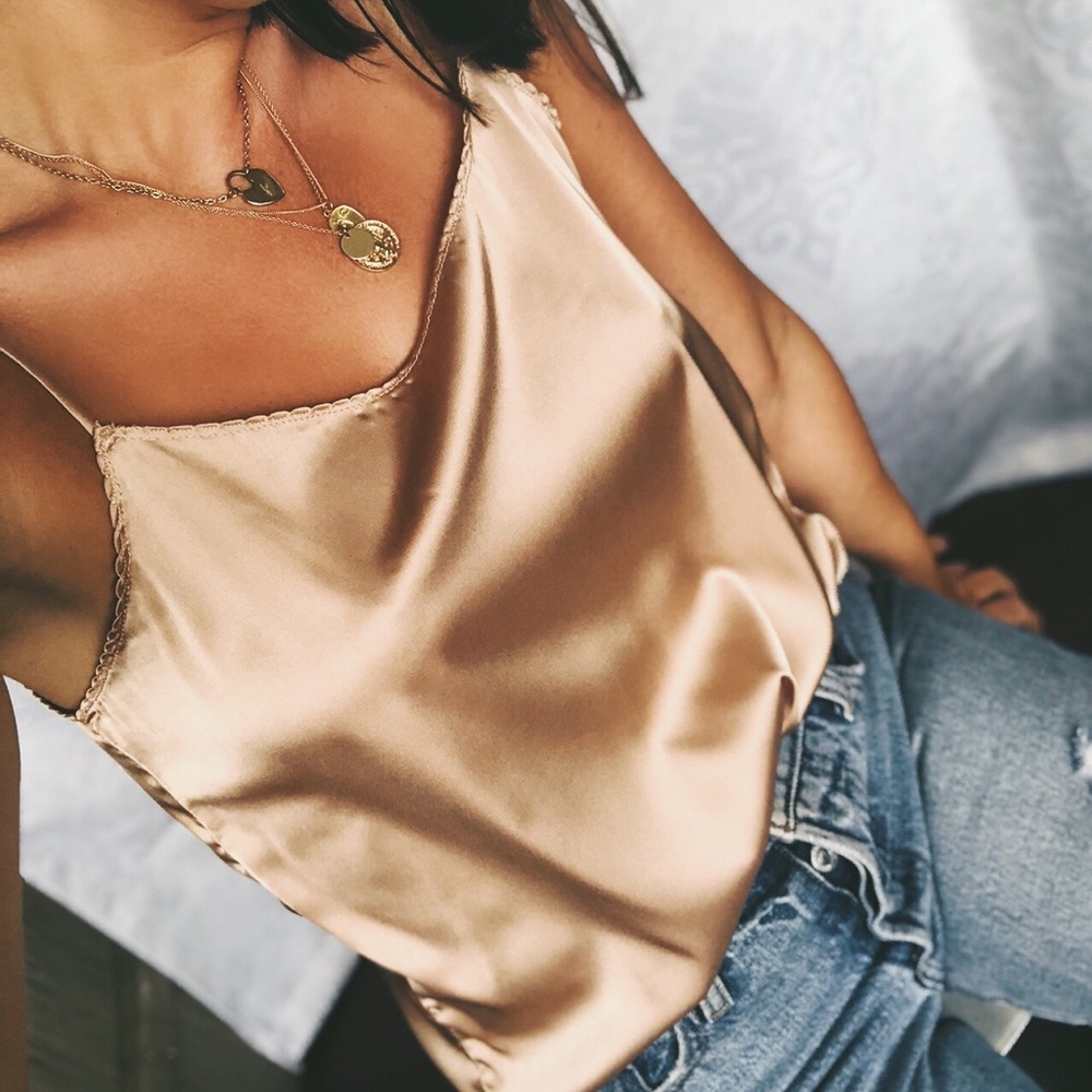 Last 1✨🆕Zooey Taupe Satin Cami Tank Top - Picture 3 of 8